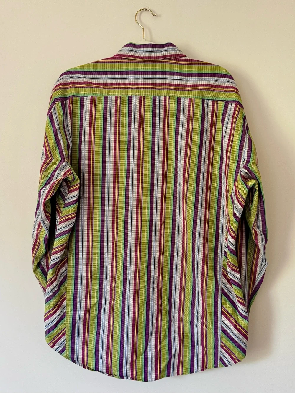 Robert Graham Stripe Embroidered Flip Cuff Button Down Shirt, Multicolor – XL